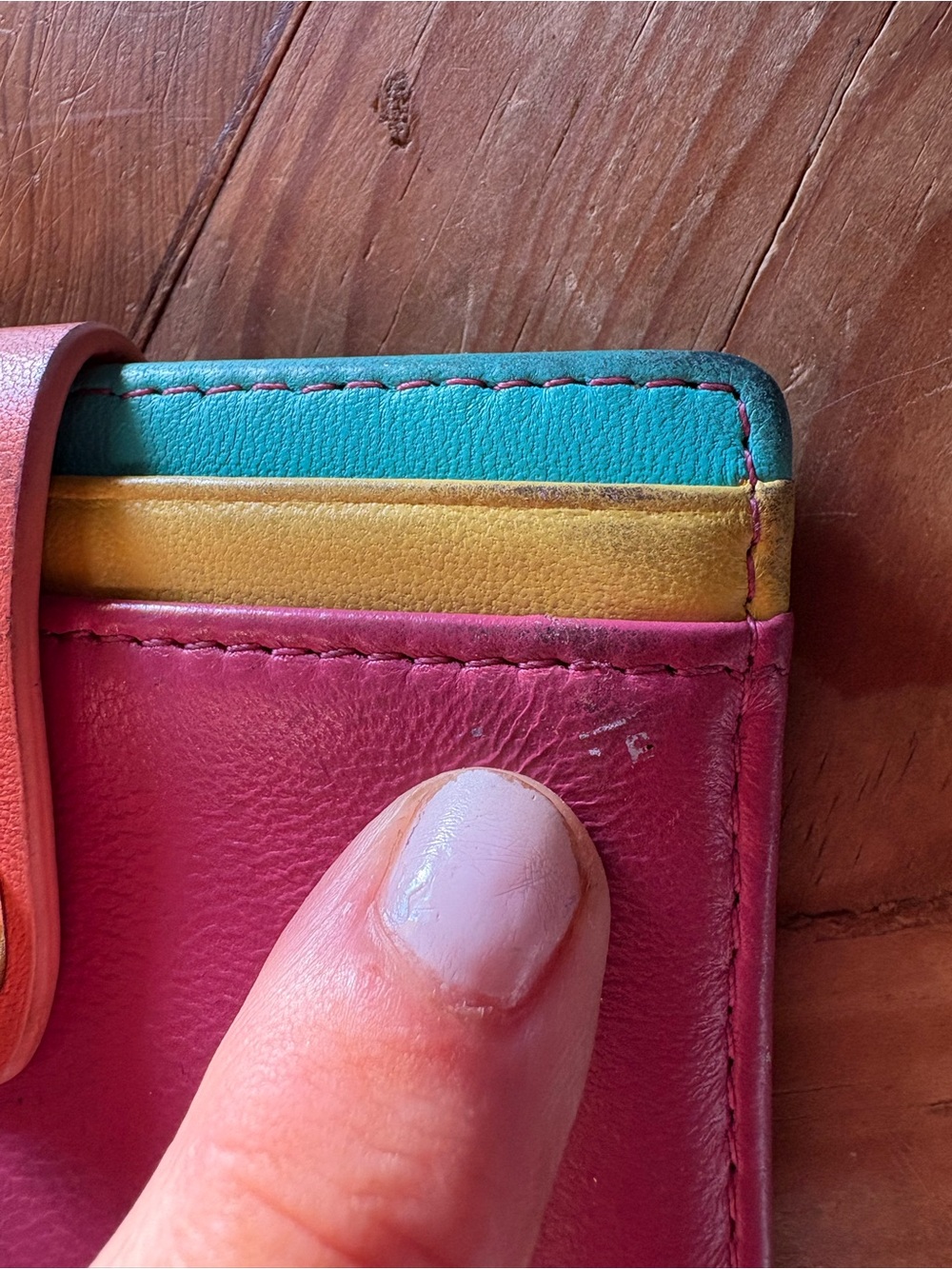 Kurt Geiger Colorblock Leather Card Wallet - Pink, Teal, Gold, Orange - Picture 4 of 9